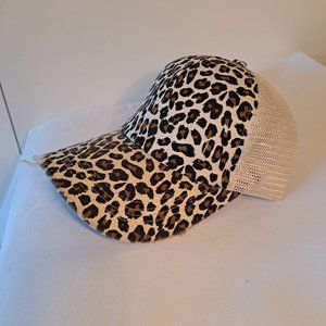 Cheetah print ponytail hat